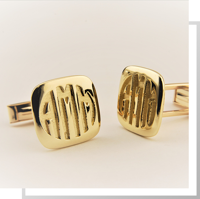 Custom Cufflinks for Men Monogram Initials Yellow Gold Jewelry 