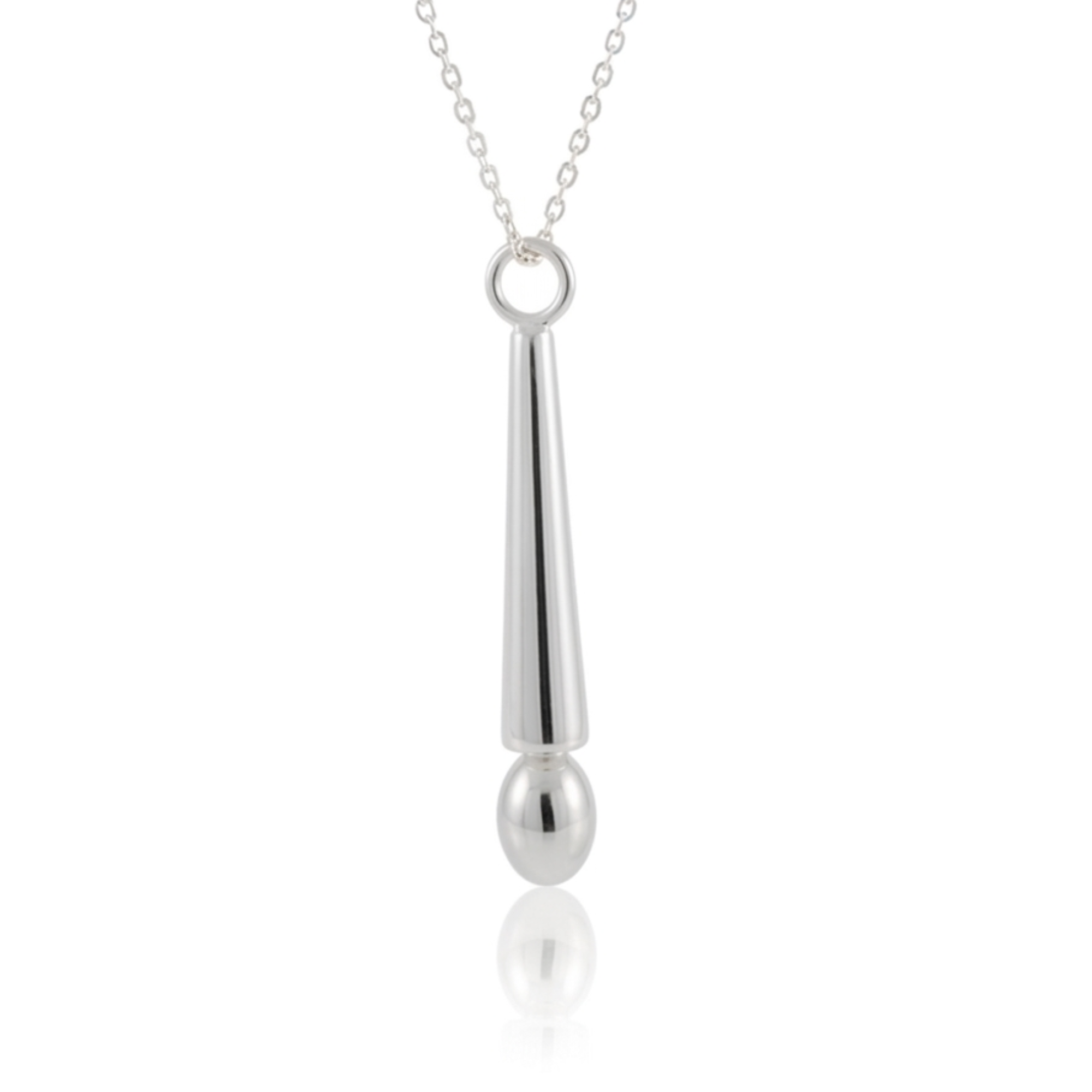 Solid .925 sterling silver Magic Wand pendant necklace with high-polish finish on a delicate silver chain.