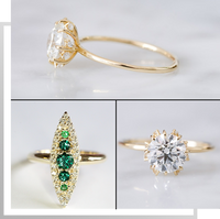 Custom Emerald, Lab Grown Diamond Delicate and Unique Engagement Rings