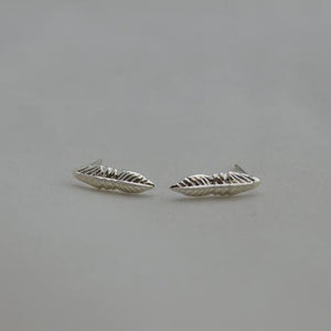 Sterling silver feather texture earrings studs nature jewelry