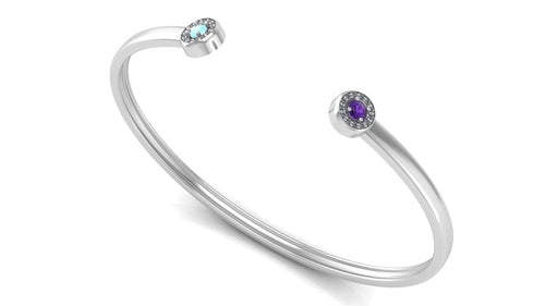  Alt Image: Image of a sterling silver cuff with two birthstones on each end of the cuff