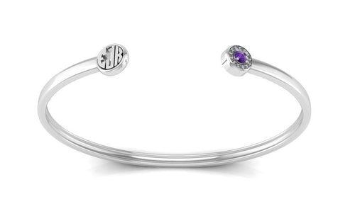 Monogrammed Sterling Silver Bangle Cuff With Birthstone