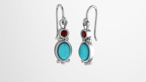sleeping beauty turquoise ruby made to order dangle earrings original design Witz Jewelry Design