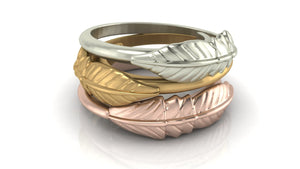 Feather Adjustable Ring Rose Gold Yellow Gold White Gold