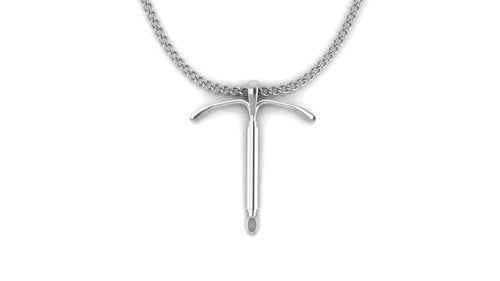 Image of a silver pendant in the shape of an IUD 